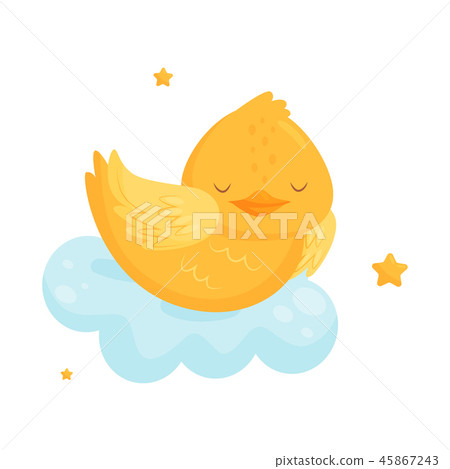 Cute little chicken sleeping on a cloud, lovely bird cartoon character, good night design element Cute little chicken sleeping on a cloud, lovely bird cartoon character, good night design element 45867243