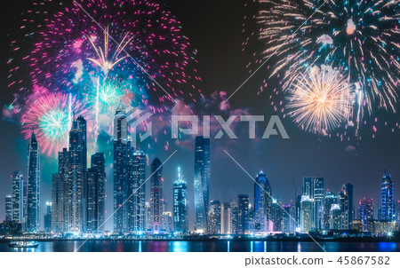 Dubai Marina bay view from Palm Jumeirah, UAE 45867582