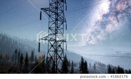 High-voltage power lines on the background High-voltage power lines on the background 45868376