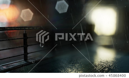 urban scene at rainy night with bokeh lights 45868400