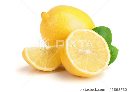 lemon and slice with leaf isolated on white background lemon and slice with leaf isolated on white background 45868780
