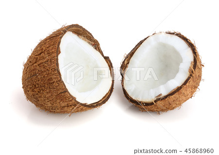 two coconut half isolated on white background 45868960