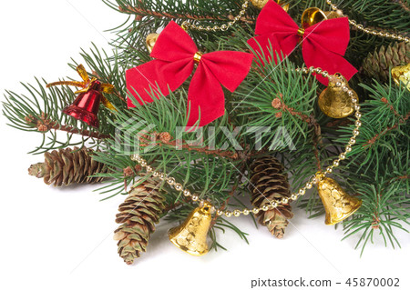 decorated Christmas fir branch isolated on white background decorated Christmas fir branch isolated on white background 45870002