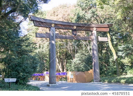 東京都明治神宮大鳥居 照片素材 圖片 圖庫