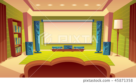 cartoon home theater with projector screen 45871358