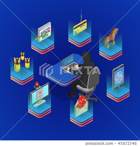 Hacker Activity Isometric Concept - Stock Illustration [45872548] - PIXTA