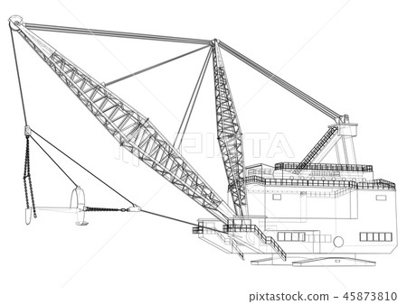 Dragline walking excavator. Vector Dragline walking excavator. Vector 45873810