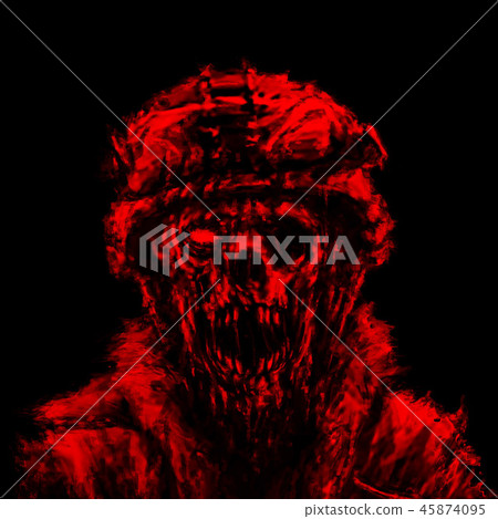 Single eyed red zombie soldier shout. 45874095