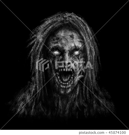 zombie woman face on black background. 45874100