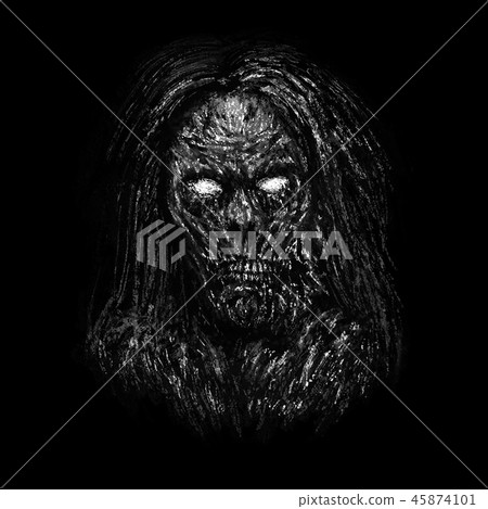 grim zombie woman face on black background grim zombie woman face on black background 45874101
