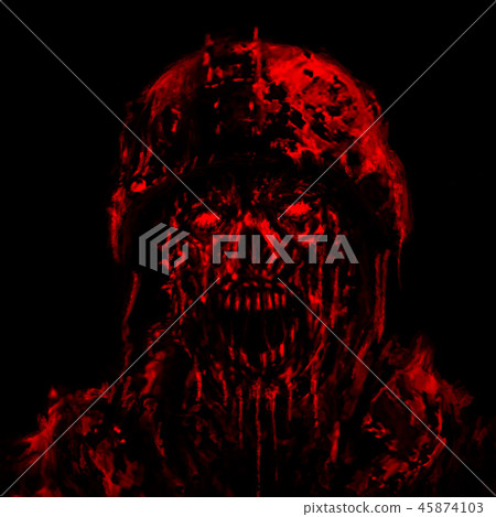 Red zombie soldier shout concept. Red zombie soldier shout concept. 45874103