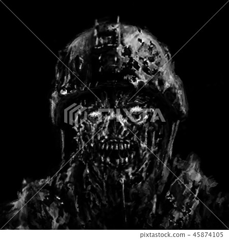 Zombie soldier shout concept. Black background. Zombie soldier shout concept. Black background. 45874105