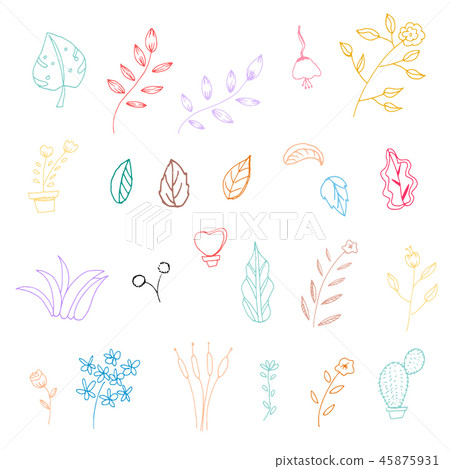 Flower and leaves outline transparent 45875931