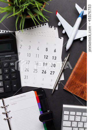 Business trip concept. Accessories on desk table 45876783