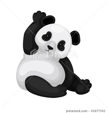 Adorable panda sitting on the ground and scratching ear. Tropical mammal animal. Flat vector design Adorable panda sitting on the ground and scratching ear. Tropical mammal animal. Flat vector design 45877345