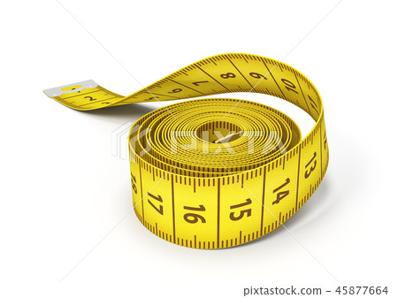 3d rendering of a roll of a yellow measuring tape on a white background. 3d rendering of a roll of a yellow measuring tape on a white background. 45877664
