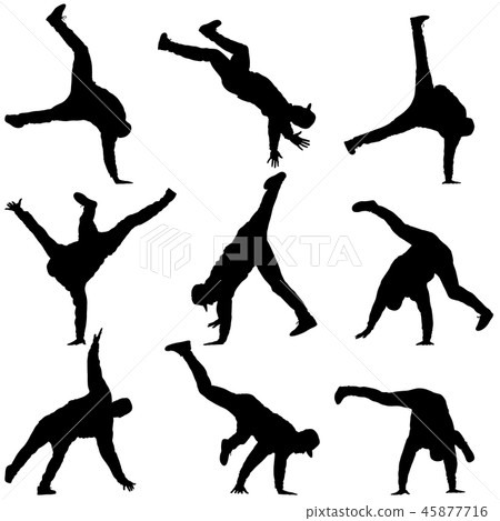 Black set Silhouettes breakdancer on a white  45877716