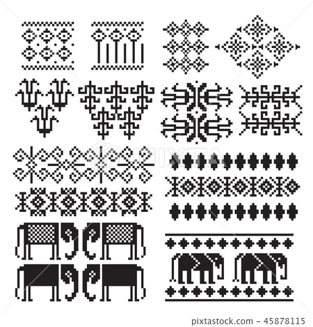 Thai pixel ornament, vector set 45878115