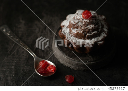 Homemade chocolate cake with dried candied cherry 45878617