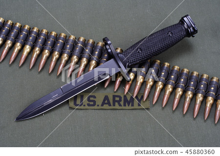 bayonet and ammunition belt on US ARMY uniform  45880360