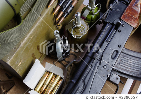 box of ammunition with AK47 rifle and ammunition 45880557
