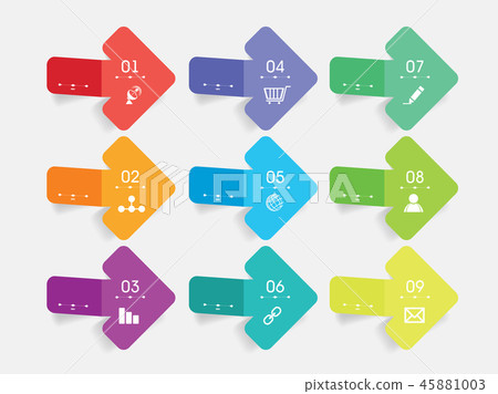 Flat set of arrows with icons Flat set of arrows with icons 45881003