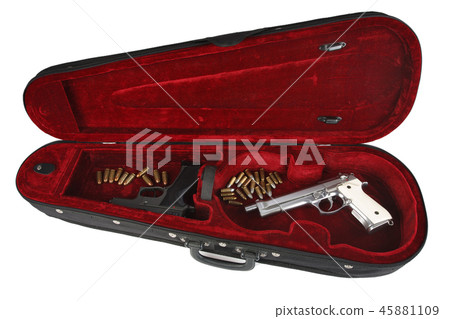 handguns with cartridges in violin case 45881109