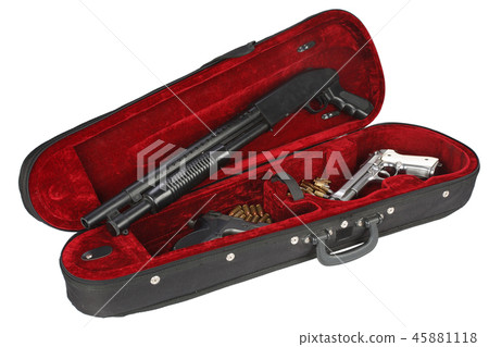 Sawn-off shotgun with cartridges in violin case 45881118