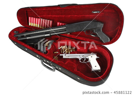 Sawn-off shotgun with cartridges in violin case Sawn-off shotgun with cartridges in violin case 45881122