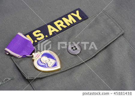 Purple Heart award on US ARMY olive green uniform 45881438