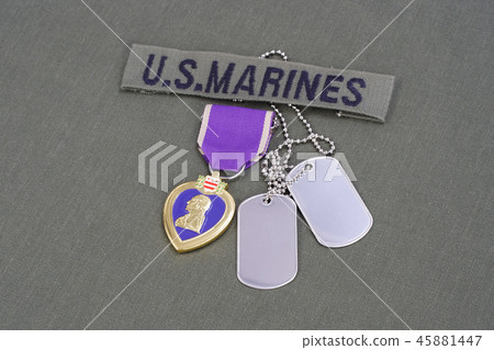 Purple Heart award on US MARINES green uniform Purple Heart award on US MARINES green uniform 45881447