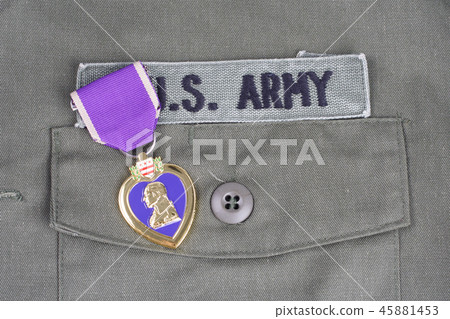 Purple Heart award on US ARMY green uniform 45881453