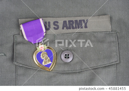 Purple Heart award on US ARMY green uniform 45881455