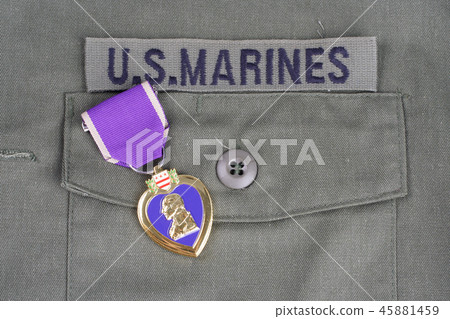 Purple Heart award on US MARINES green uniform 45881459