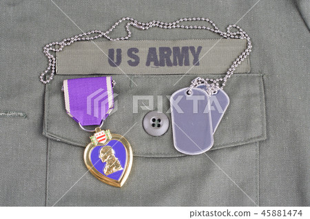 Purple Heart award on US ARMY green uniform 45881474