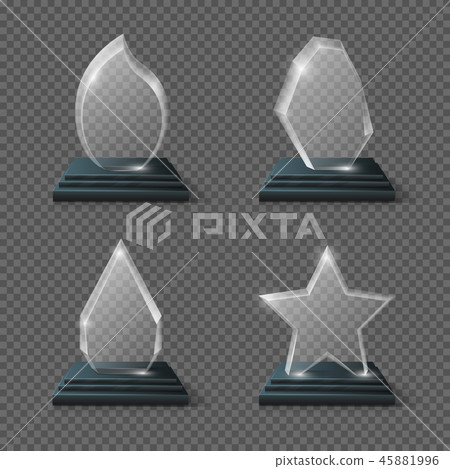 Realistic crystal trophy, glass awards vector set 45881996
