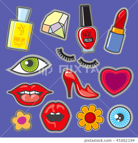 Embroidery fabric vinyl collection, sweet patches, textile sticker vector set Embroidery fabric vinyl collection, sweet patches, textile sticker vector set 45882194