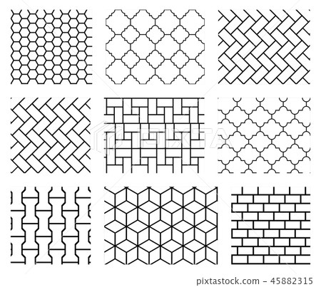 Set of vector tile seamless patterns in black and white 45882315