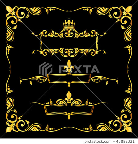 Set of ornate golden royal frames black background Set of ornate golden royal frames black background 45882321