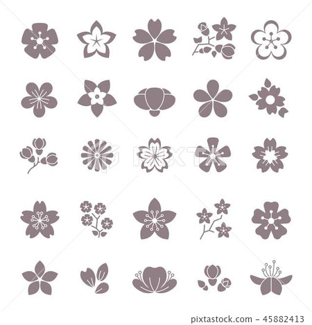 Simple flower, floral graphic vector icons set Simple flower, floral graphic vector icons set 45882413