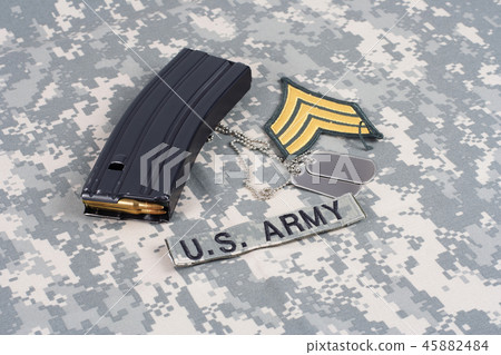 M16 magazine with ammo on US Army uniform 45882484
