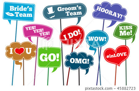 Funny weddings phrases, brides team vector photo props 45882723