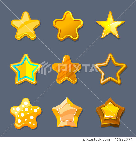 Glossy gold cartoon star vector icons for game, ui, app design 45882774