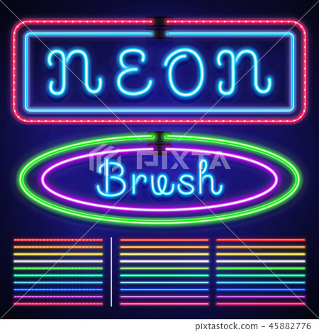 Vintage neon electric stroke custom pattern brushes, casino and xmas light border vector set Vintage neon electric stroke custom pattern brushes, casino and xmas light border vector set 45882776