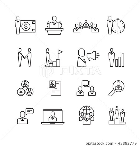 Business people team relationship, human management thin line vector icons set Business people team relationship, human management thin line vector icons set 45882779
