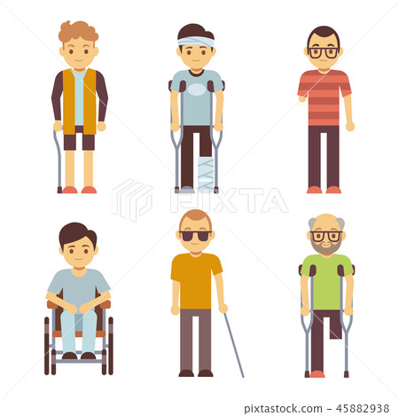 Disabled people vector set. Old and young invalid persons 45882938
