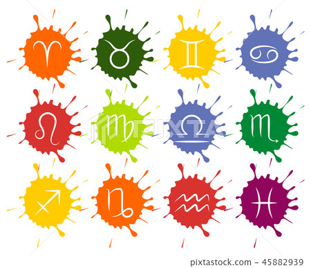Set of vector Zodiac signs colorful paint drops Set of vector Zodiac signs colorful paint drops 45882939