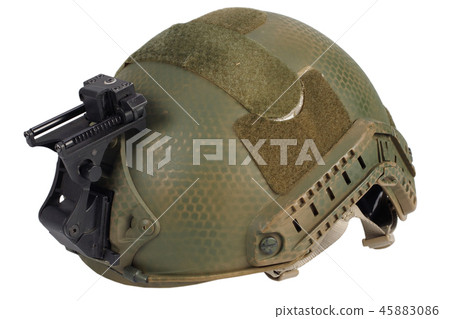 kevlar helmet with night vision mount isolated kevlar helmet with night vision mount isolated 45883086