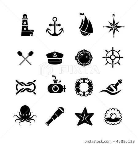 Marine, sea, nautical, pirate, maritime vector retro icons 45883132