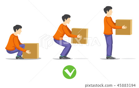 Safety correct lifting of heavy box vector illustration 45883194